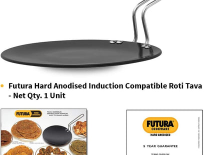 Hawkins Futura 24 cm Hard Anodised Tava, Induction & Gas Compatible Tawa, Black
