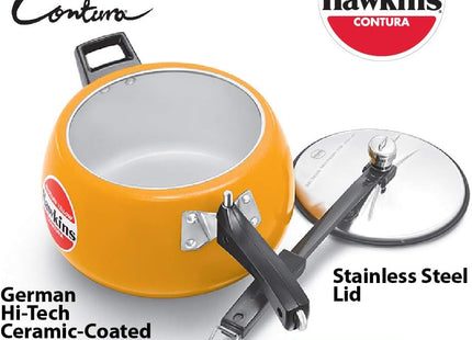 Hawkins Contura 3L 5L Ceramic Coated Pressure Cooker, Inner Lid Handi Cooker, Color Variants(Apple Green,Mustard Yellow,Tomato Red)