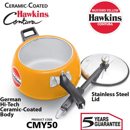 Hawkins Contura Ceramic Pressure Cooker 3L 5L Inner Lid Cooker Apple Green Yellow Red