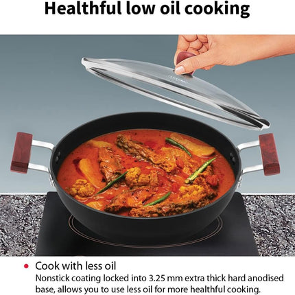 Hawkins Futura 2.5L Non Stick Deep Kadhai Glass Lid Induction Gas Compatible