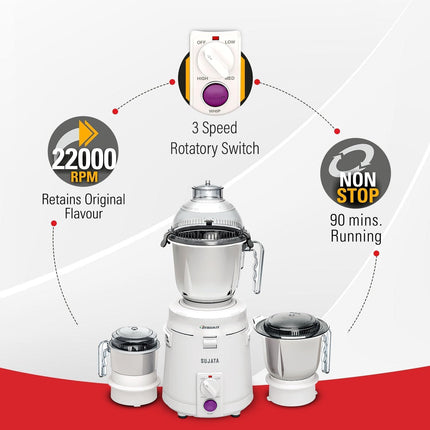 Sujata Powermatic Plus Mixer Grinder | 900 Watts Powerful Motor | 3 Jars (Liquidizing, Grinding, Chutney) | Heavy Duty Mixer | Fast & Efficient Grinding