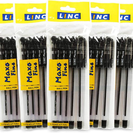 Linc Maxo Ballpoint Pens, BLACK, Pack of 10, Fine Point (0.7mm), Comfortable Grip, Everyday Pens for School Office Home Business