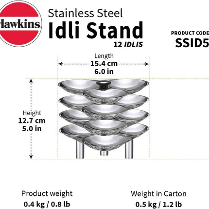 Hawkins Stainless Steel Idli Stand 5L Pressure Cooker Compatible 12 Idli Steamer