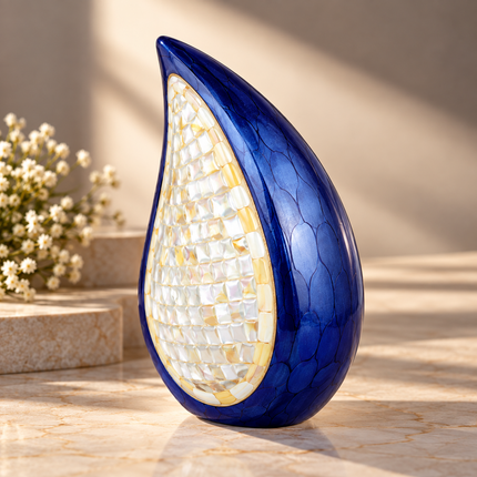Royal Rapture Urn for ashes Cremation Memorial funeral Teardrop Jar Love Urns decorative Mother of Pearl Human Adult Child 12" Large (RT03)