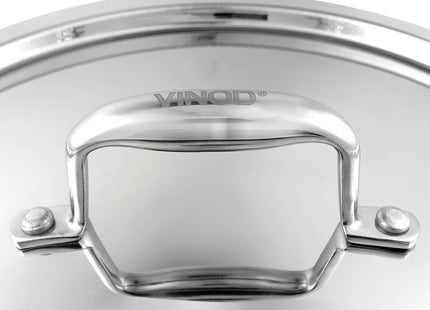 Vinod Platinum Triply Stainless Steel Deep Kadai with Lid Heavy Duty Tri-Ply SS Kadhai Induction & Gas Compatible Even Heat Distribution Mirror Finish | Sizes: 26cm, 28cm, 30cm