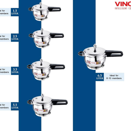VINOD Stainless Steel Handi Pressure Cooker  Glass Lid 1.5L 2.5L 3.5L 5.5L GAS Induction Compatible