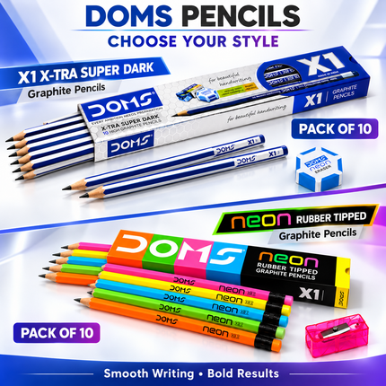 DOMS Graphite Pencils Pack of 10 Smooth Writing Pencils for School Drawing and Sketching