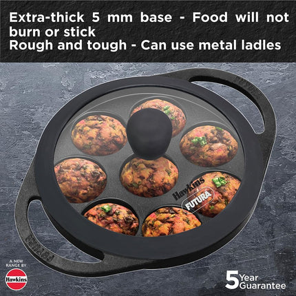 Hawkins Futura Cast Iron Appe Pan 16cm 8 Cup Paniyaram Pan Plus Glass Lid