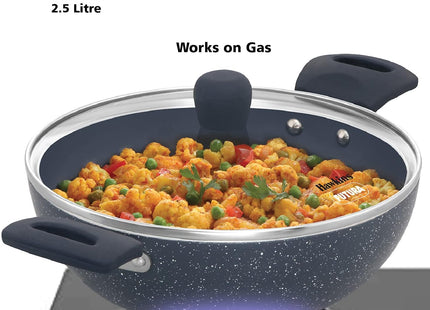 Hawkins Ceramic Nonstick Deep Kadhai with Glass Lid, Induction Granite Kadai, 2.5L & 3.5L