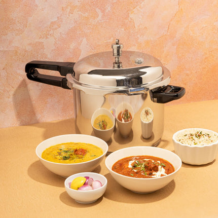 VINOD Stainless Steel Outer Lid Pressure Cooker Induction Gas Compatible Cooker 2L 3L 5L 7L 10L