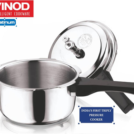 Vinod Platinum Triply Stainless Steel Outer Lid Pressure Cooker