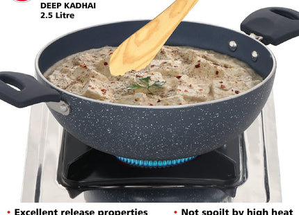 Hawkins Ceramic Nonstick Deep Kadhai with Glass Lid, Induction Granite Kadai, 2.5L & 3.5L