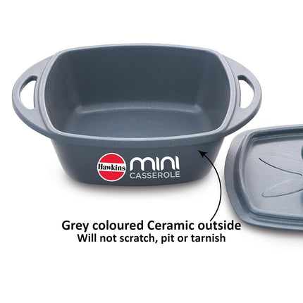 Hawkins Mini Casserole 0.75L Non Stick Die Cast Aluminium with Glass Lid