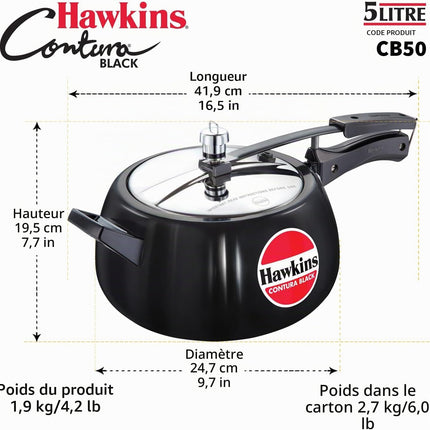 Hawkins Contura Hard Anodized Pressure Cooker 1.5L to 6.5L Curved Body Energy Efficient Cooker