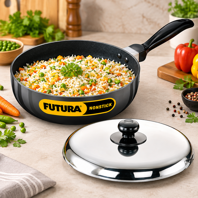 Hawkins Futura Non Stick All Purpose Pan Lid Hard Anodised Aluminium Deep Frying Pan 2.5L 3L Sautéing Stir