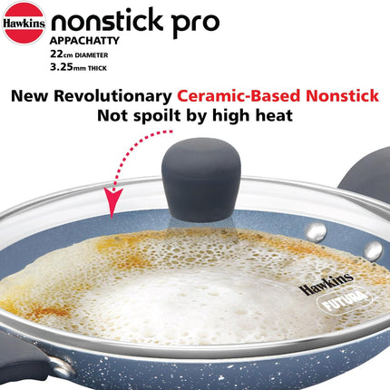 Hawkins Non Stick Appachatty 0.9L Mini Kadhai Granite Coated Pan + Glass Lid