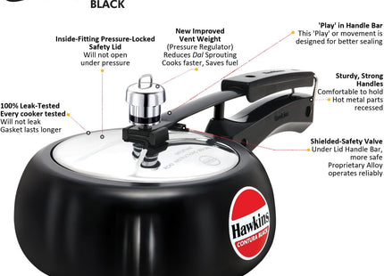 Hawkins Contura Hard Anodized Pressure Cooker – Curved Body, Energy Efficient, Gas & Electric Stove Compatible | 1.5L to 6.5L