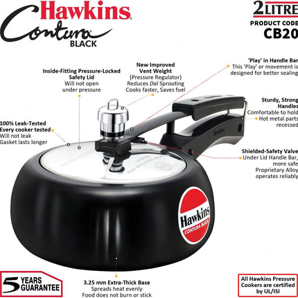 Hawkins Contura Hard Anodized Pressure Cooker 1.5L to 6.5L Curved Body Energy Efficient Cooker
