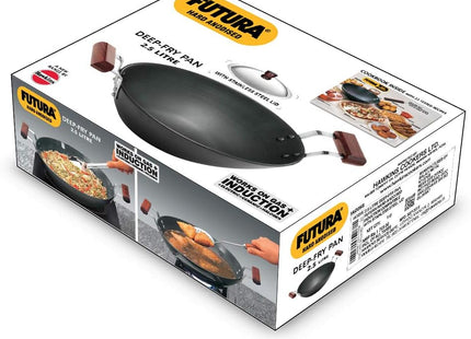 Hawkins Futura 2.5L Hard Anodised Deep Kadai with Lid, Induction Compatible Nonstick Fry Pan, Black