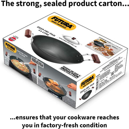 Hawkins Futura 2.5L Hard Anodised Deep Kadai with Lid Induction Gas Compatible