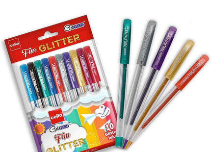 Cello Ball pen Pack of 10 (Geltech Fun Glitter Gel)
