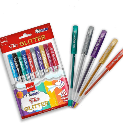 Cello Ball pen Pack of 10 (Geltech Fun Glitter Gel)