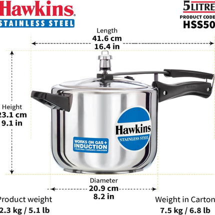 Hawkins Stainless Steel Pressure Cooker 2L to 8L Induction Gas Electric Compatible Cooker