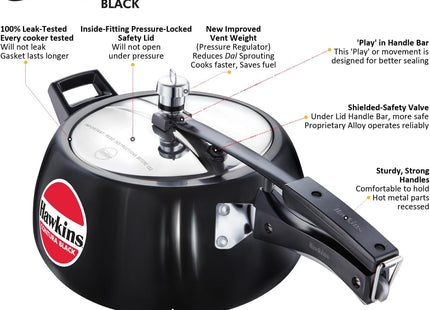 Hawkins Contura Hard Anodized Pressure Cooker – Curved Body, Energy Efficient, Gas & Electric Stove Compatible | 1.5L to 6.5L