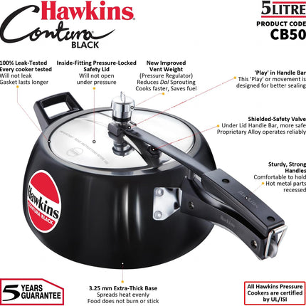 Hawkins Contura Hard Anodized Pressure Cooker 1.5L to 6.5L Curved Body Energy Efficient Cooker