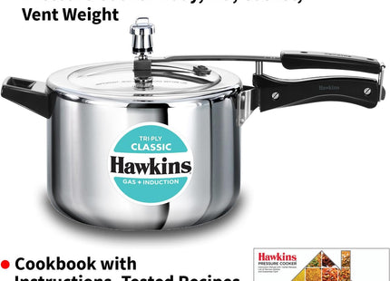 Hawkins Classic 5 Litre Triply Stainless Steel Pressure Cooker with Inner Lid, Induction Compatible, Silver