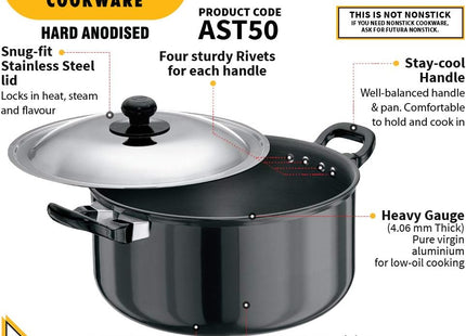 Hawkins Futura Hard Anodised Stewpot, Cook & Serve Pot, 2.25L & 5L Variants, Black