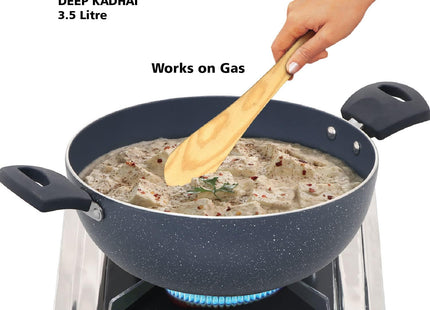 Hawkins Ceramic Nonstick Deep Kadhai with Glass Lid, Induction Granite Kadai, 2.5L & 3.5L