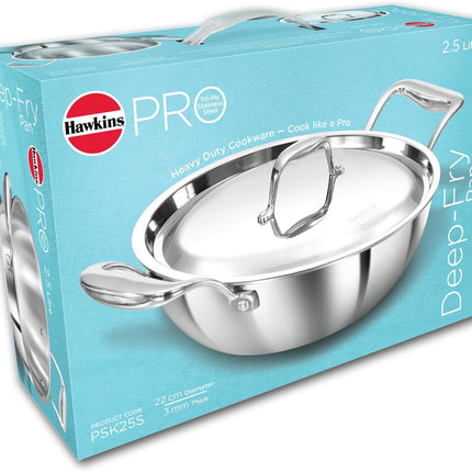 Hawkins Pro Tri Ply Stainless Steel Cookware Fry Pan Kadhai Lid Induction Gas Oven Safe