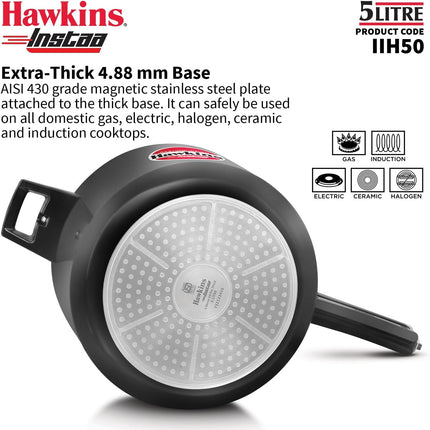 Hawkins Instaa Hard Anodised Pressure Cooker 3L 5L Induction Compatible Inner Lid Black Cooker