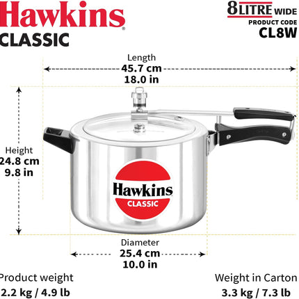 Hawkins Classic Aluminium Pressure Cooker 1.5L to 10L Silver Cooker Pressure Regulator