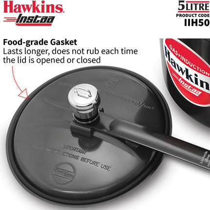 Hawkins Instaa Hard Anodised Pressure Cooker 3L 5L Induction Compatible Inner Lid Black Cooker