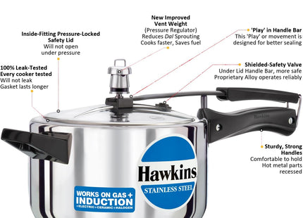Hawkins Stainless Steel Pressure Cooker – Induction, Gas & Electric Stove Compatible | 2L to 8L