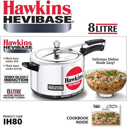 Hawkins Hevibase Aluminium Pressure Cooker 2L to 8L Heavy Base Induction Compatible for Gas and Electric Stoves