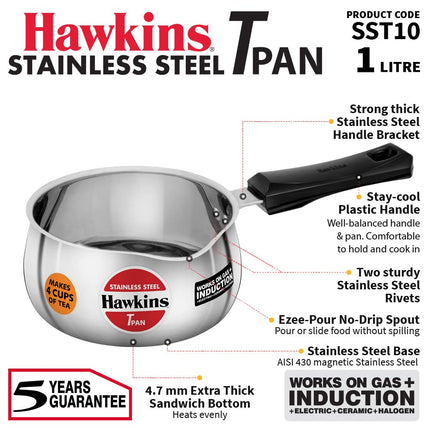 Hawkins Stainless Steel TPan 1L 1.5L 2L Saucepan Glass Lid Induction Gas