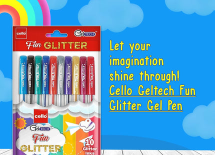 Cello Ball pen Pack of 10 (Geltech Fun Glitter Gel)