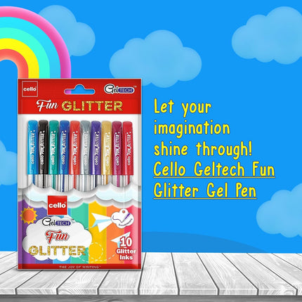 Cello Ball pen Pack of 10 (Geltech Fun Glitter Gel)