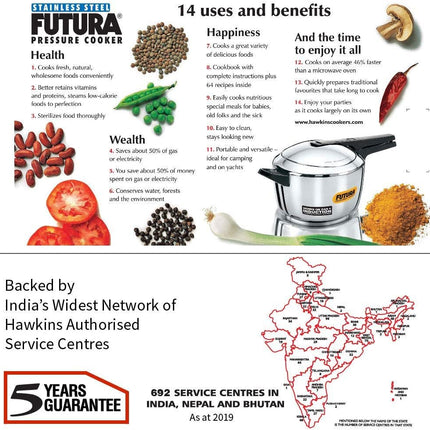 Hawkins Futura Stainless Steel Pressure Cooker 5.5L Inner Lid Induction Compatible Cooker