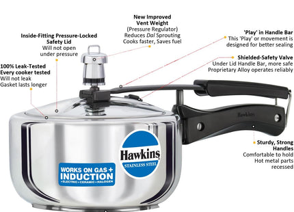 Hawkins Stainless Steel Pressure Cooker – Induction, Gas & Electric Stove Compatible | 2L to 8L