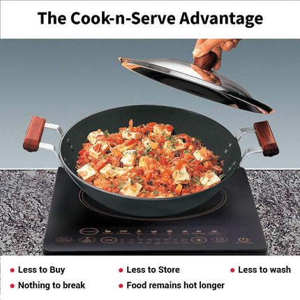 Hawkins Futura 2.5L Hard Anodised Deep Kadai with Lid Induction Gas Compatible