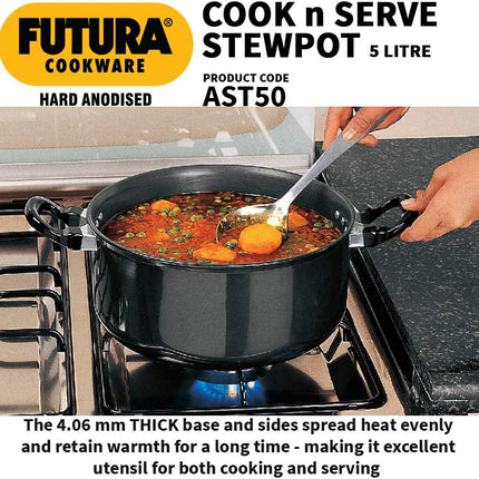 Hawkins Futura Hard Anodised Stewpot 2.25L and 5L Aluminium Cookware with Lid