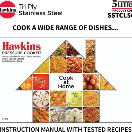 Hawkins Classic 5 Litre Triply Stainless Steel Pressure Cooker  Inner Lid Induction Compatible Heavy Duty