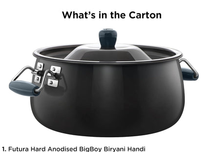 Hawkins Futura BigBoy Biryani Handi, Hard Anodised Cook & Serve Pot with Lid, Black