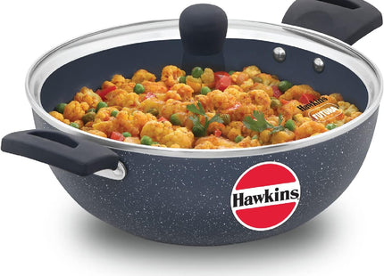 Hawkins Ceramic Nonstick Deep Kadhai with Glass Lid, Induction Granite Kadai, 2.5L & 3.5L