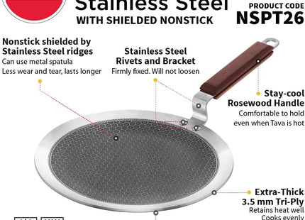 Hawkins 26 cm Triply Stainless Steel Nonstick Paratha Tava