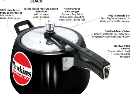 Hawkins Contura Hard Anodized Pressure Cooker – Curved Body, Energy Efficient, Gas & Electric Stove Compatible | 1.5L to 6.5L